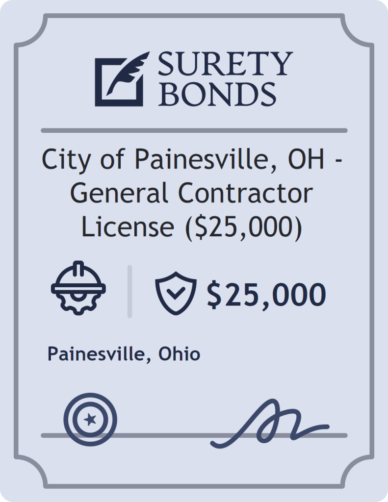 Surety bond badge for City of Painesville, OH - General Contractor License ($25,000)