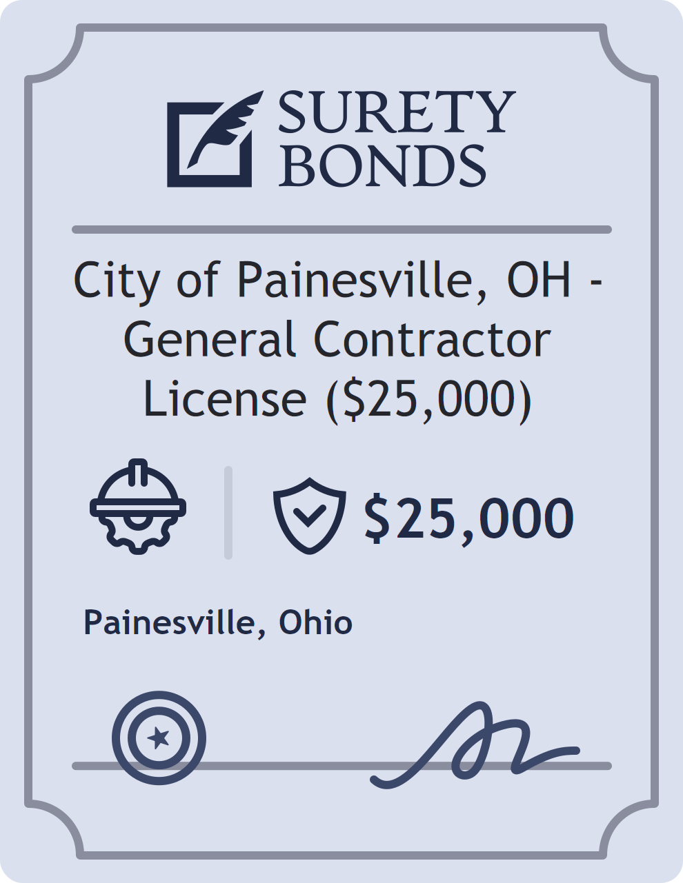 Surety bond badge for City of Painesville, OH - General Contractor License ($25,000)