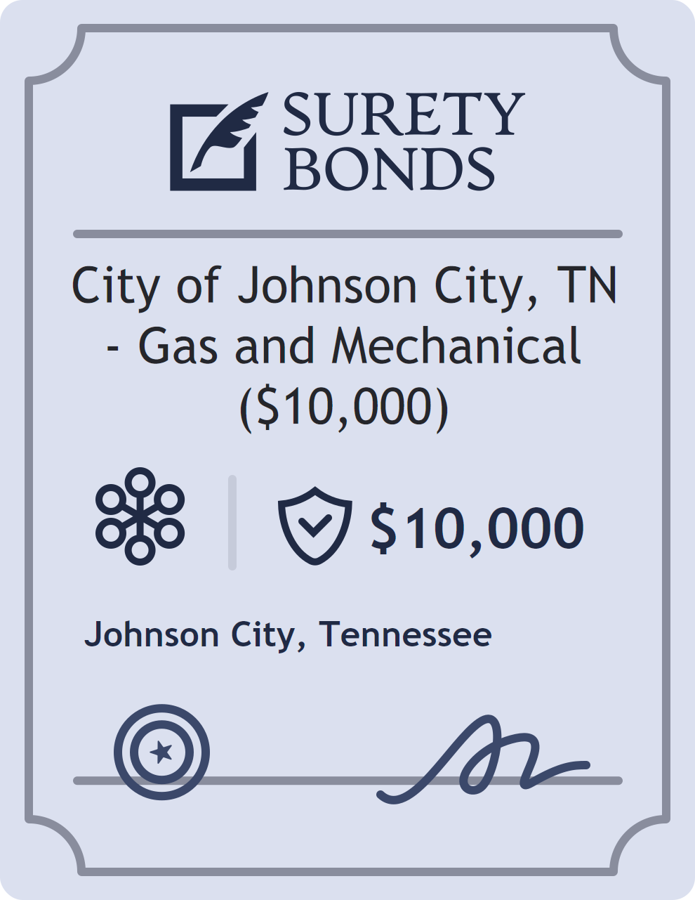 Surety bond badge for City of Johnson City, TN - Gas and Mechanical ($10,000)