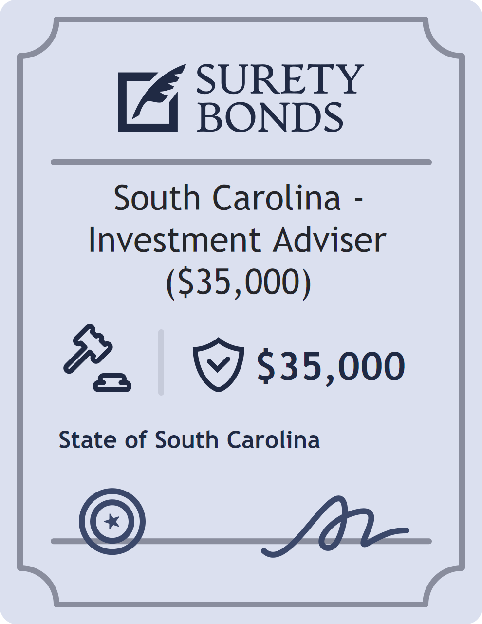 Surety bond badge for South Carolina - Investment Adviser ($35,000)