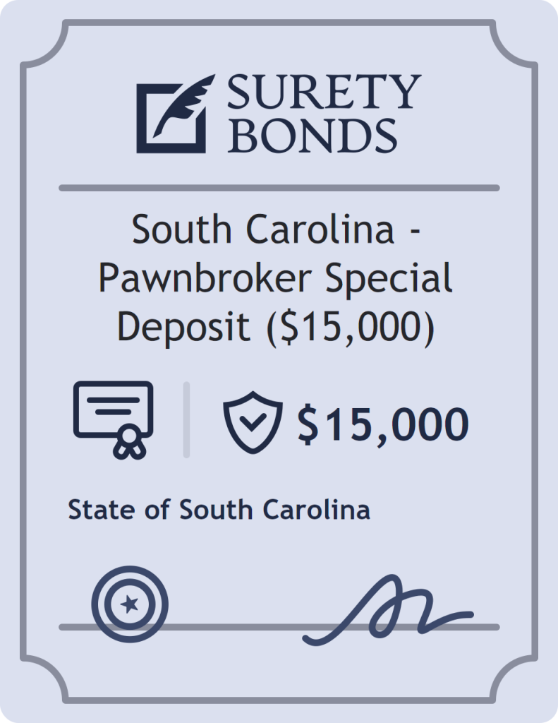 Surety bond badge for South Carolina - Pawnbroker Special Deposit ($15,000)