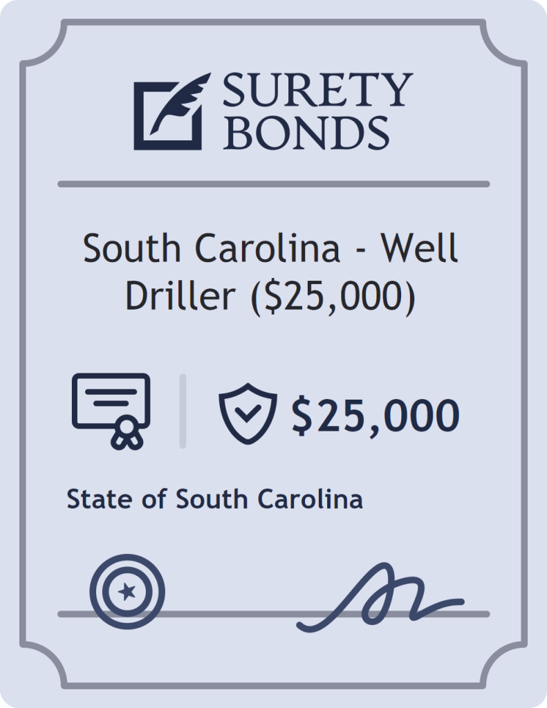 Surety bond badge for South Carolina - Well Driller ($25,000)