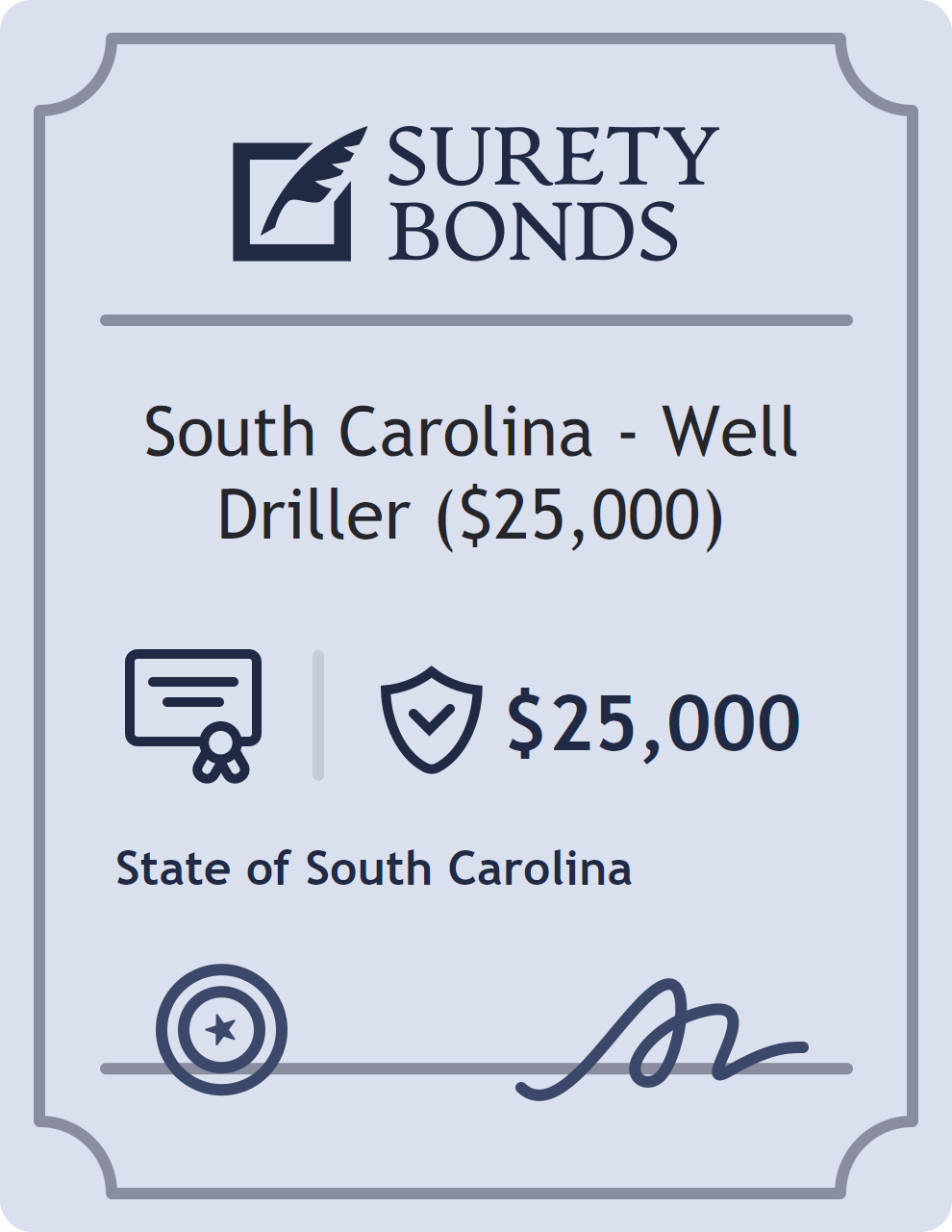 Surety bond badge for South Carolina - Well Driller ($25,000)