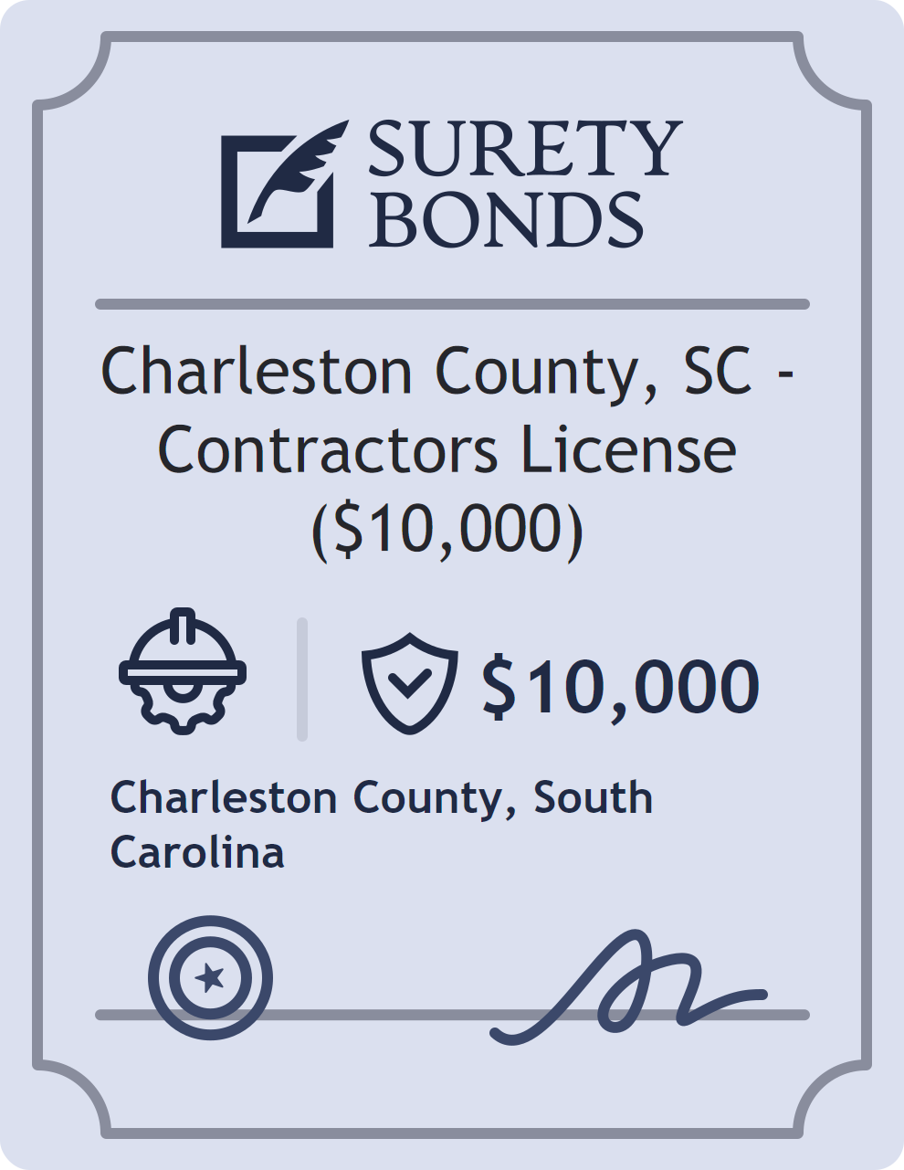 Surety bond badge for Charleston County, SC - Contractors License ($10,000)