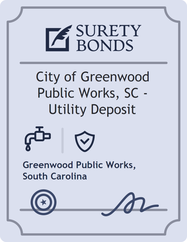 Surety bond badge for City of Greenwood Public Works, SC - Utility Deposit