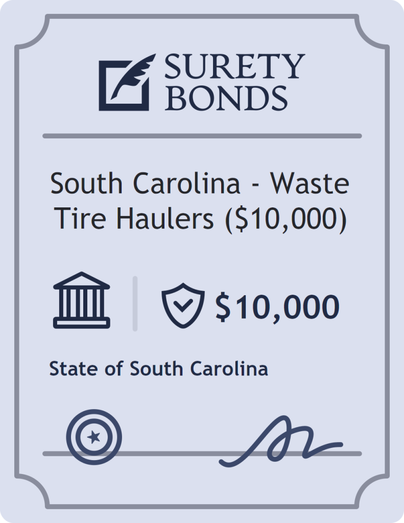 Surety bond badge for South Carolina - Waste Tire Haulers ($10,000)