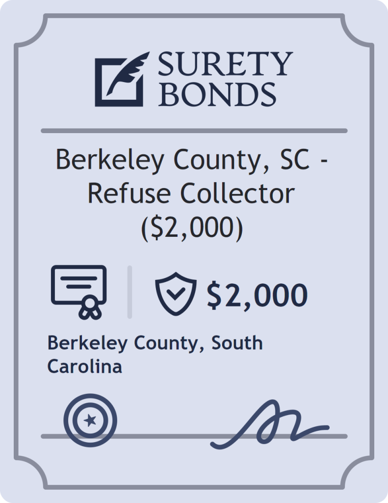 Surety bond badge for Berkeley County, SC - Refuse Collector ($2,000)