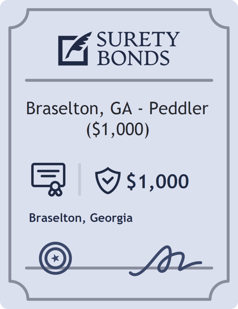 Surety bond badge for Braselton, GA - Peddler ($1,000)