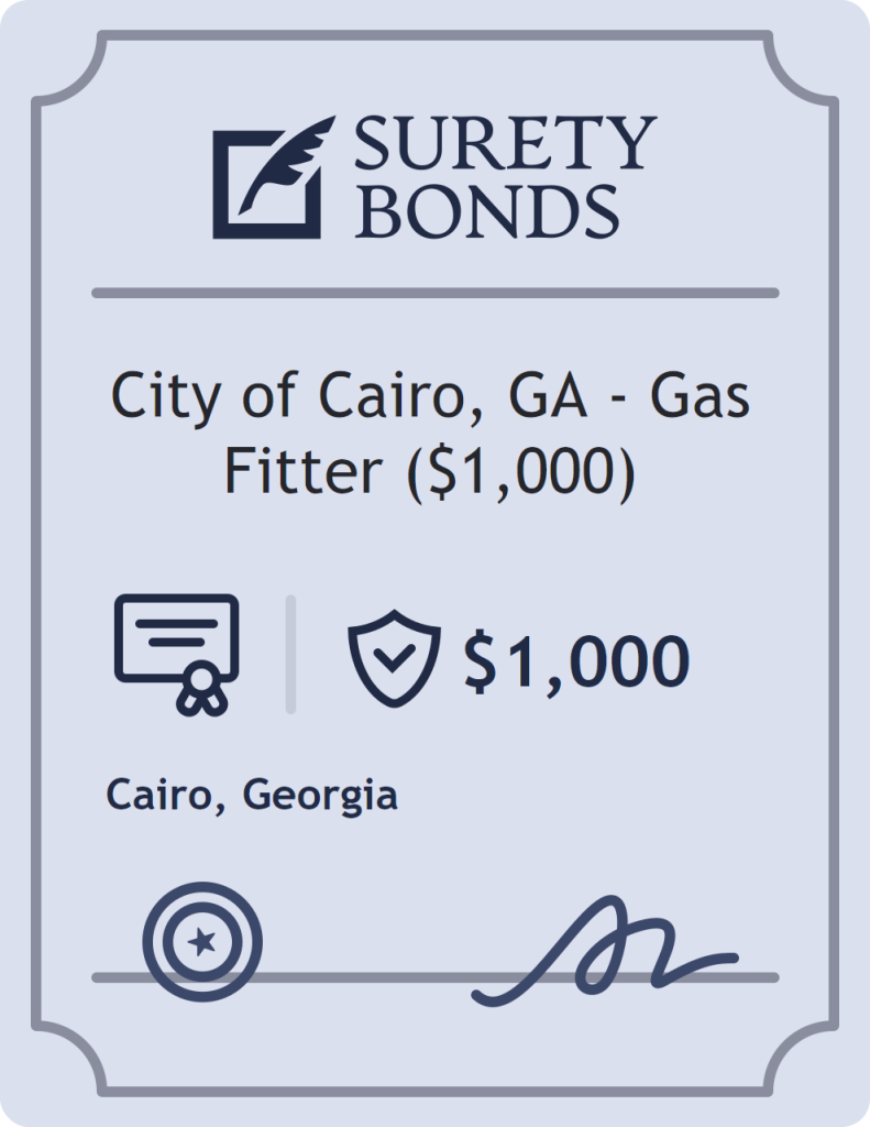 Surety bond badge for City of Cairo, GA - Gas Fitter ($1,000)