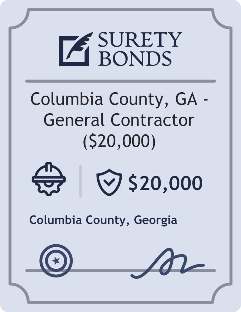 Surety bond badge for Columbia County, GA - General Contractor ($20,000)