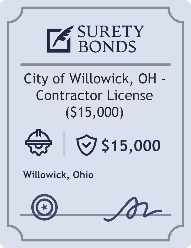 Surety bond badge for City of Willowick, OH - Contractor License ($15,000)