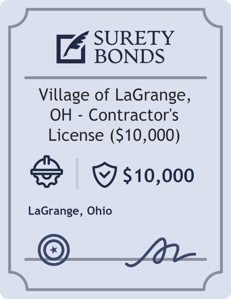 Surety bond badge for Village of LaGrange, OH - Contractor's License ($10,000)