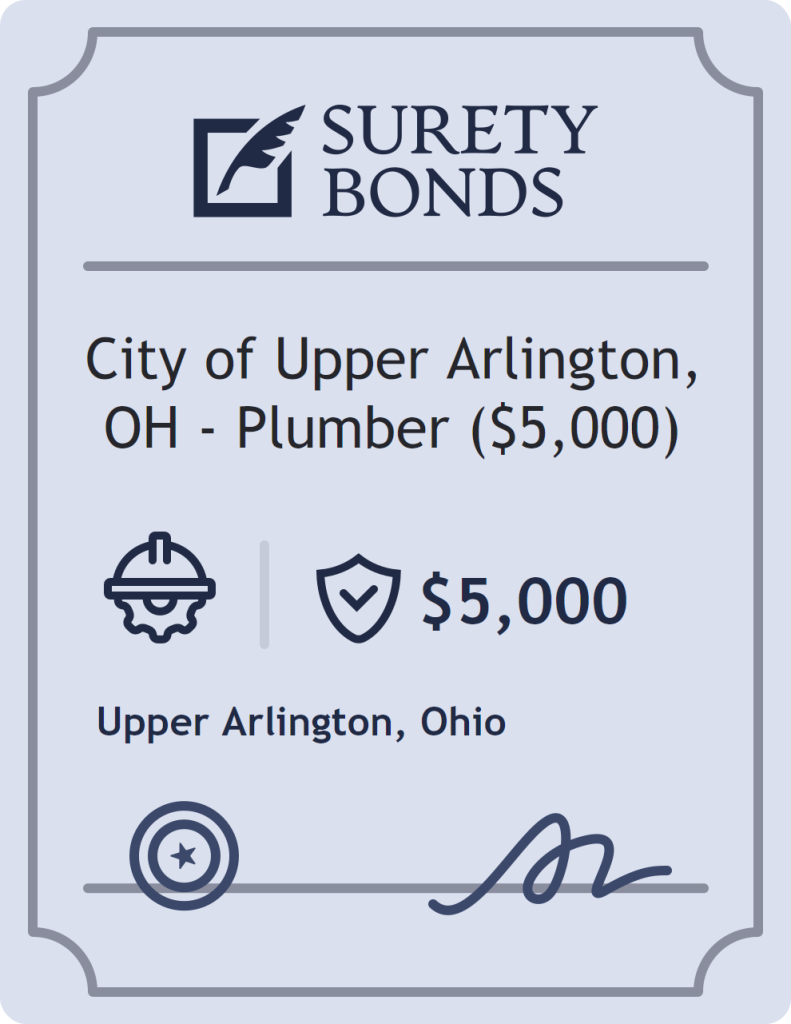 Surety bond badge for City of Upper Arlington, OH - Plumber ($5,000)