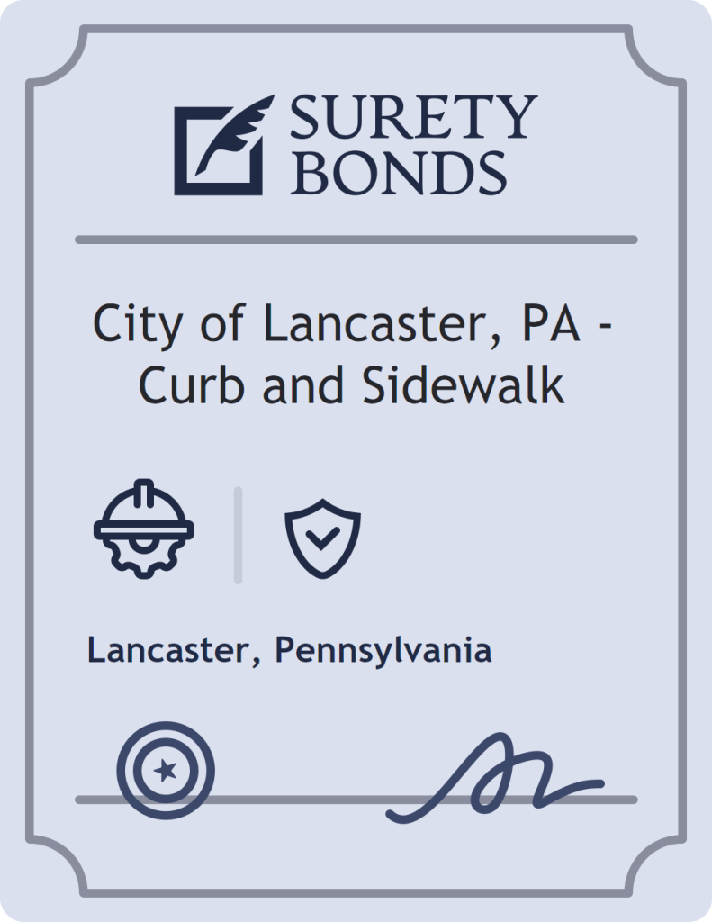 Surety bond badge for City of Lancaster, PA - Curb and Sidewalk