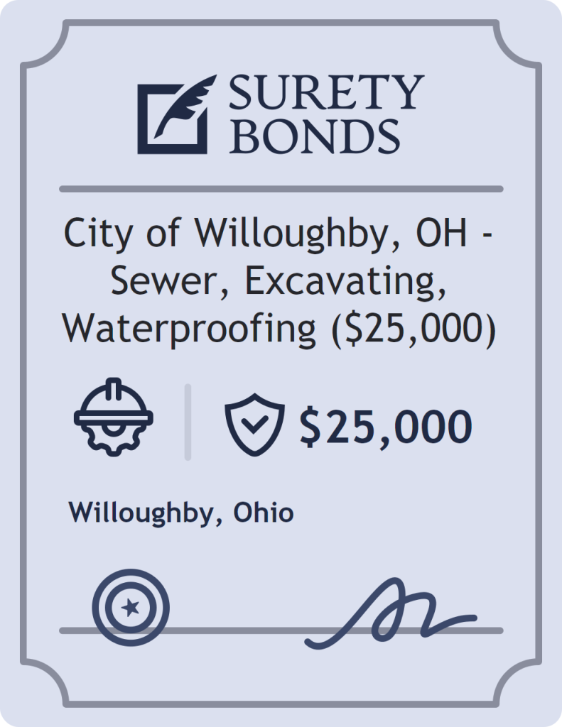 Surety bond badge for City of Willoughby, OH - Sewer, Excavating, Waterproofing ($25,000)