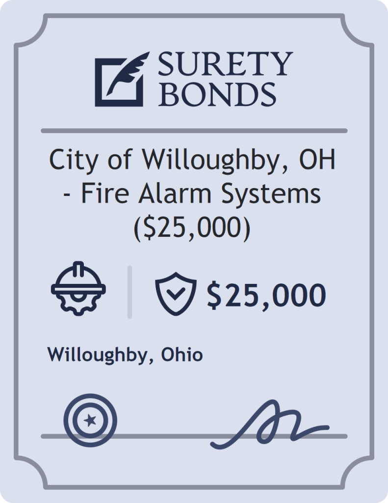 Surety bond badge for City of Willoughby, OH - Fire Alarm Systems ($25,000)