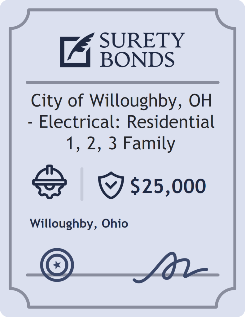 Surety bond badge for City of Willoughby, OH - Electrical: Residential 1, 2, 3 Family