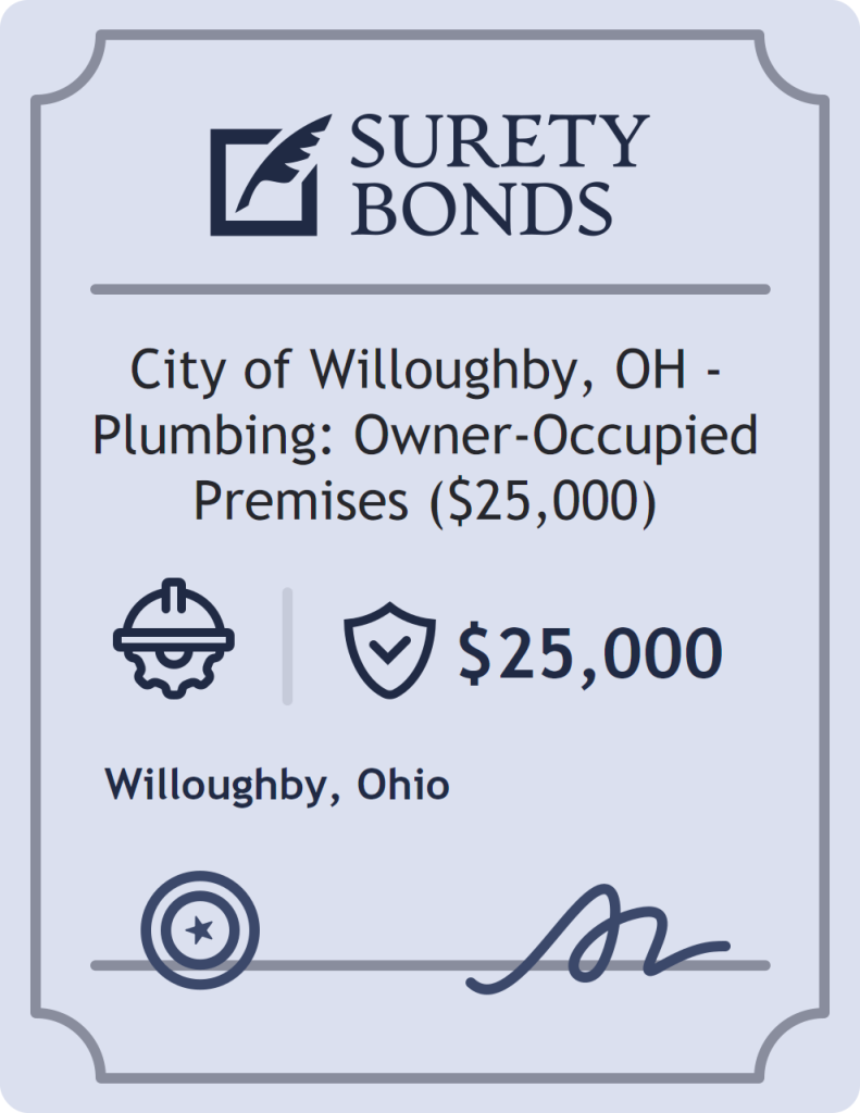 Surety bond badge for City of Willoughby, OH - Plumbing: Owner-Occupied Premises ($25,000)