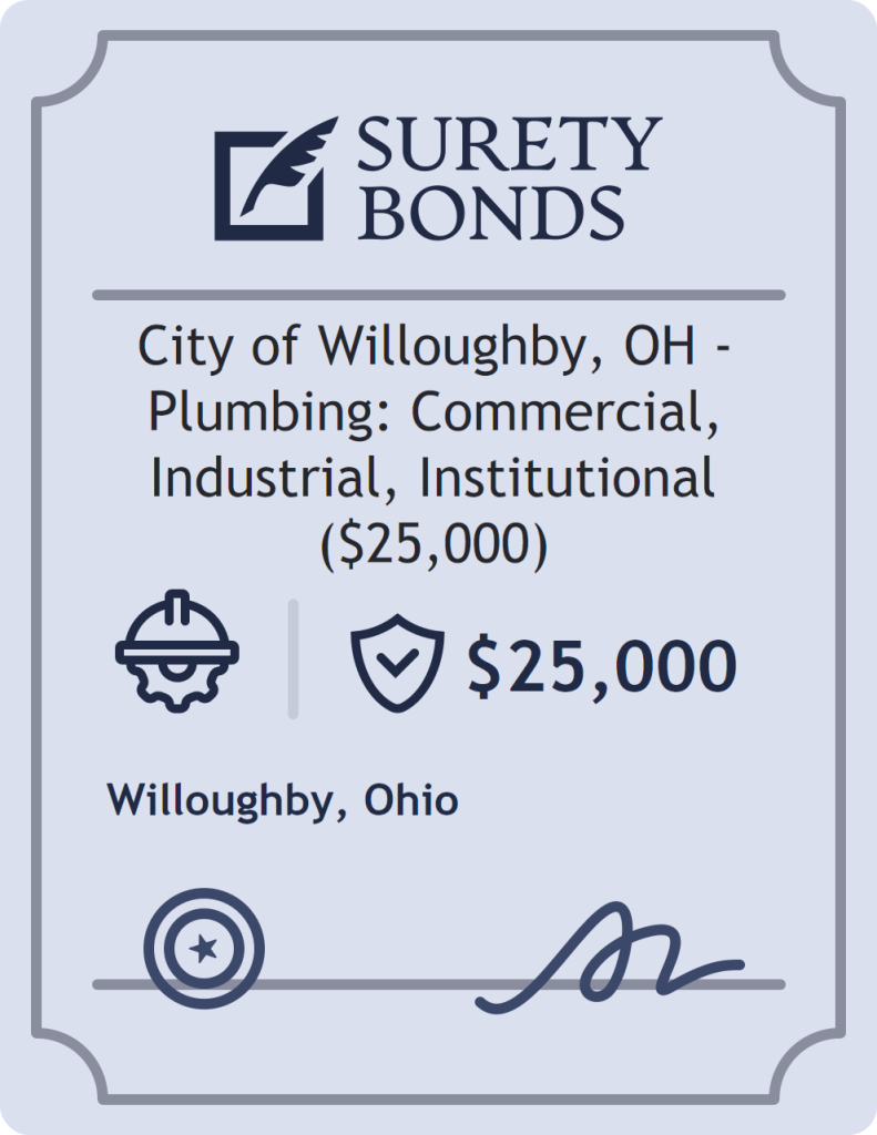 Surety bond badge for City of Willoughby, OH - Plumbing: Commercial, Industrial, Institutional ($25,000)