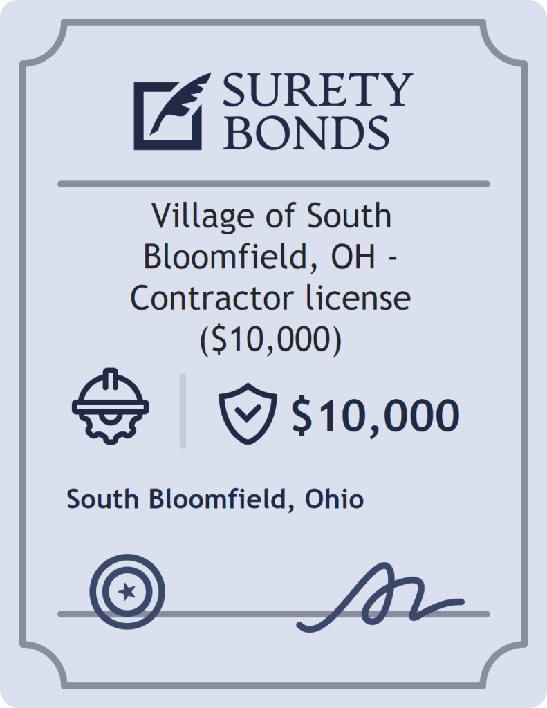 Surety bond badge for Village of South Bloomfield, OH - Contractor license ($10,000)