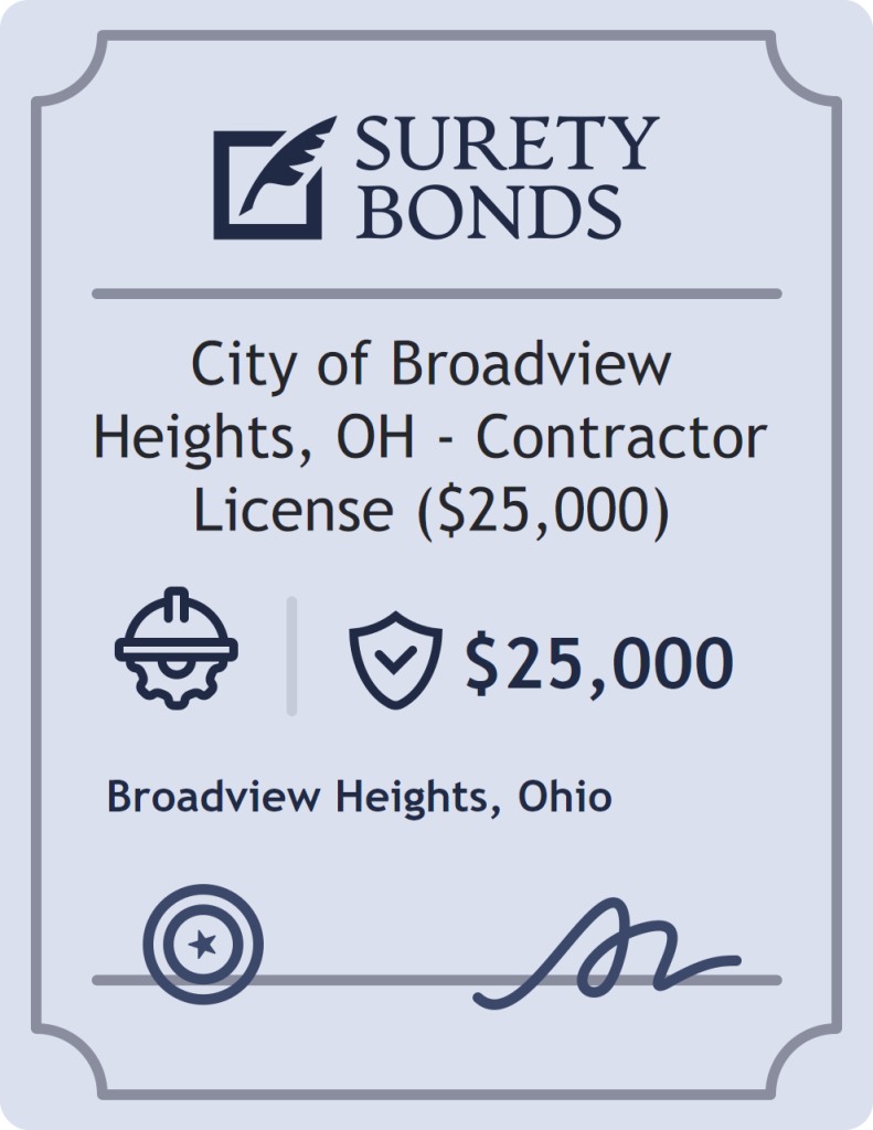 Surety bond badge for City of Broadview Heights, OH - Contractor License ($25,000)