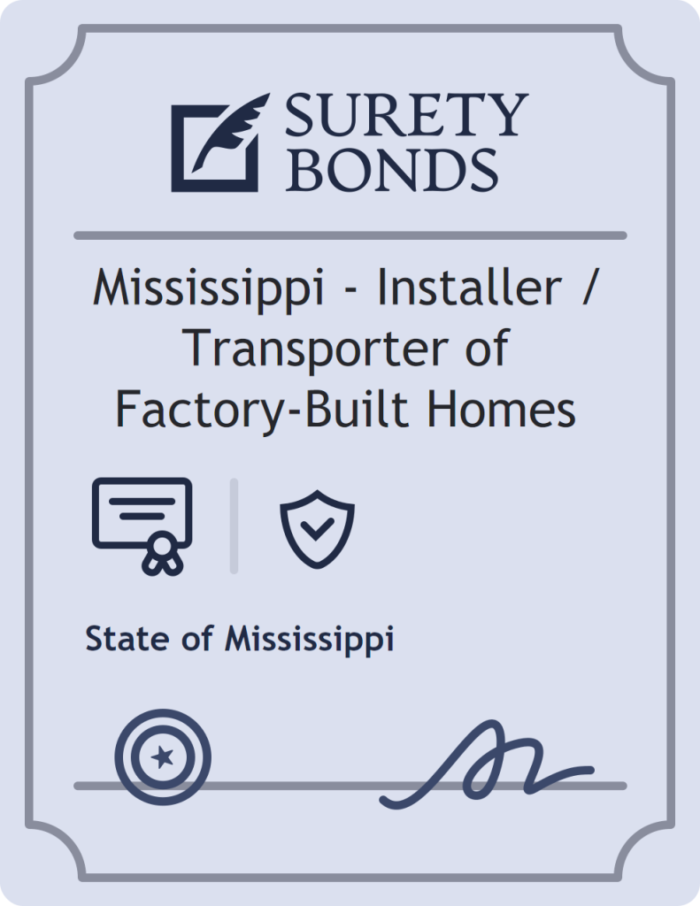 Surety bond badge for Mississippi - Installer / Transporter of Factory-Built Homes