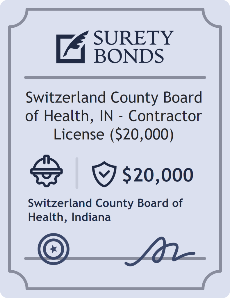Surety bond badge for Switzerland County Board of Health, IN - Contractor License ($20,000)