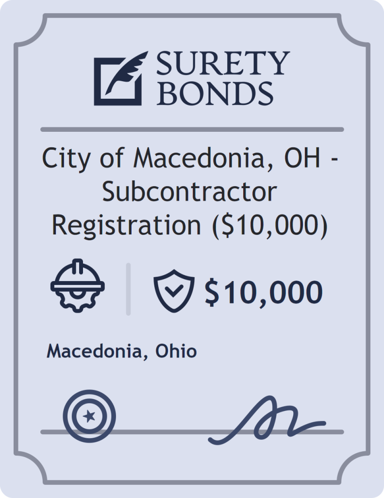 Surety bond badge for City of Macedonia, OH - Subcontractor Registration ($10,000)