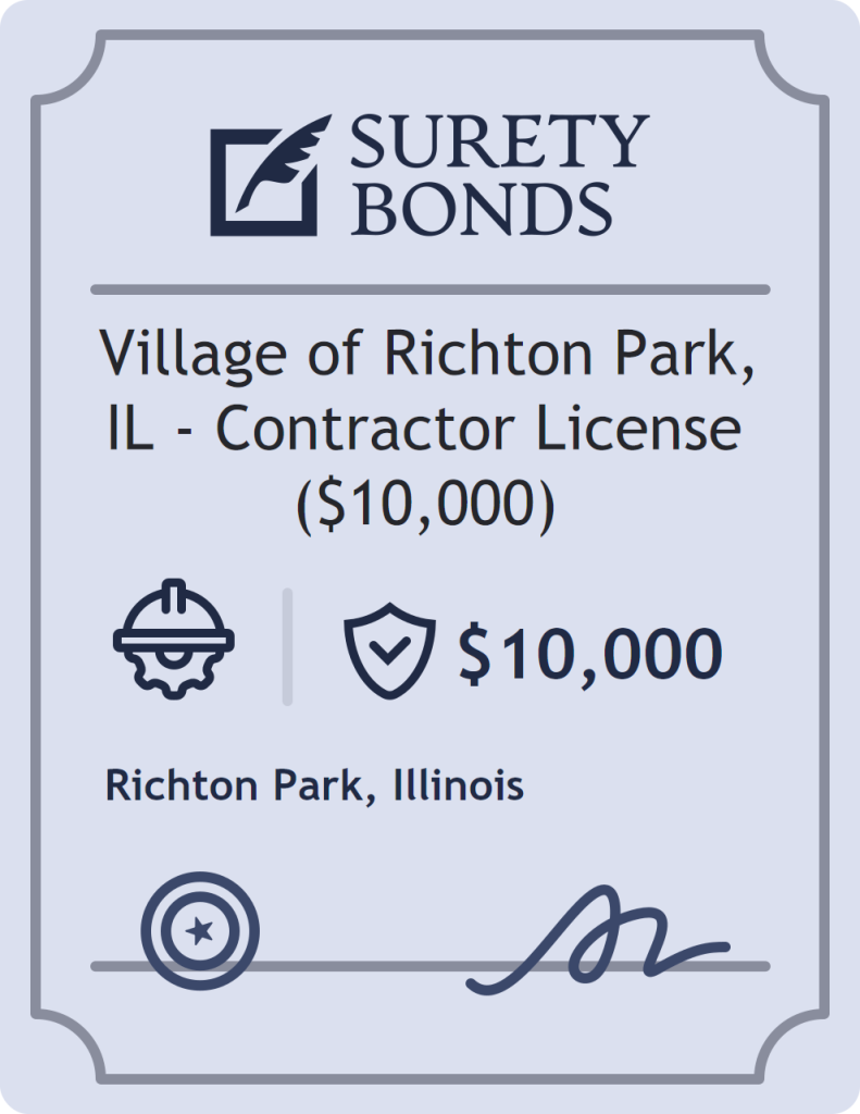 Surety bond badge for Village of Richton Park, IL - Contractor License ($10,000)