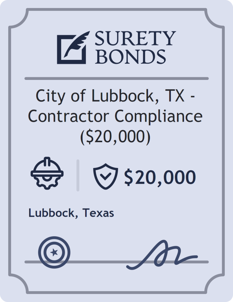 Surety bond badge for City of Lubbock, TX - Contractor Compliance ($20,000)
