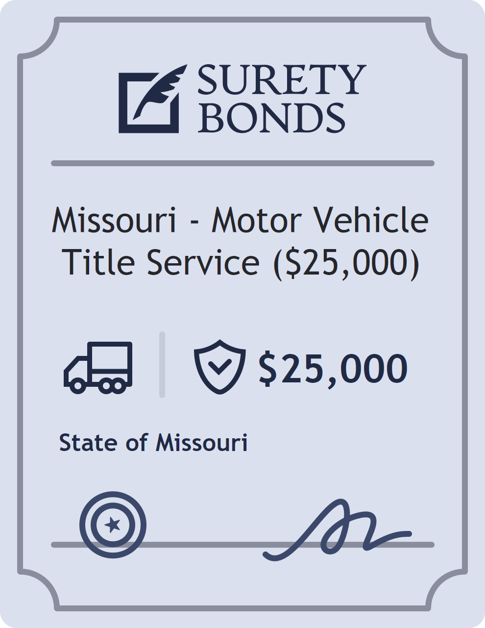 Surety bond badge for Missouri - Motor Vehicle Title Service ($25,000)