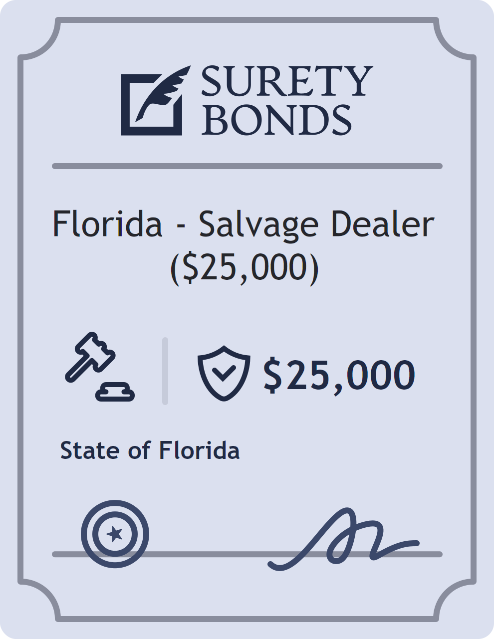 Surety bond badge for Florida - Salvage Dealer ($25,000)