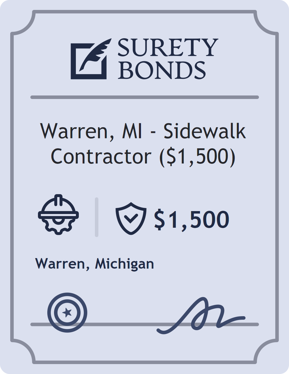 Surety bond badge for Warren, MI - Sidewalk Contractor ($1,500)