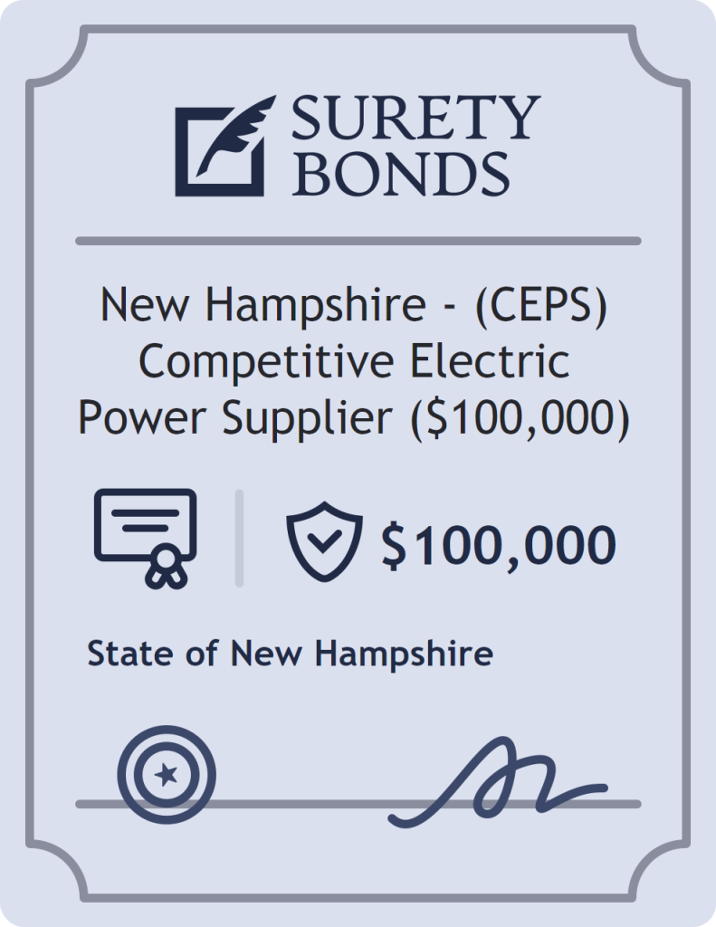 Surety bond badge for New Hampshire - (CEPS) Competitive Electric Power Supplier ($100,000)