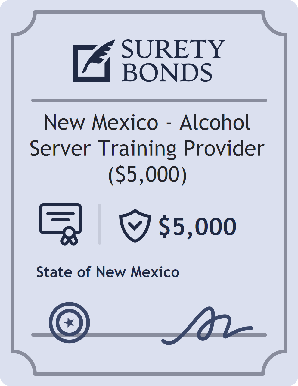 Surety bond badge for New Mexico - Alcohol Server Training Provider ($5,000)