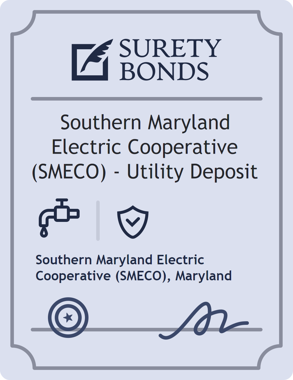 Surety bond badge for Southern Maryland Electric Cooperative (SMECO) - Utility Deposit