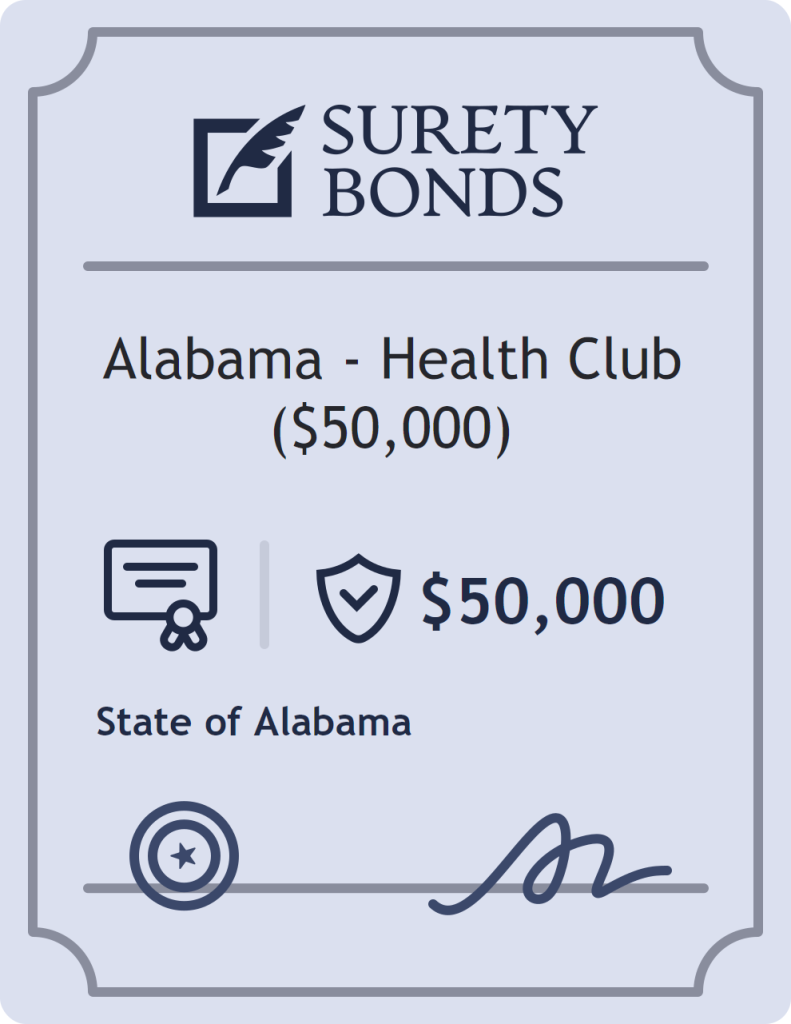 Surety bond badge for Alabama - Health Club ($50,000)
