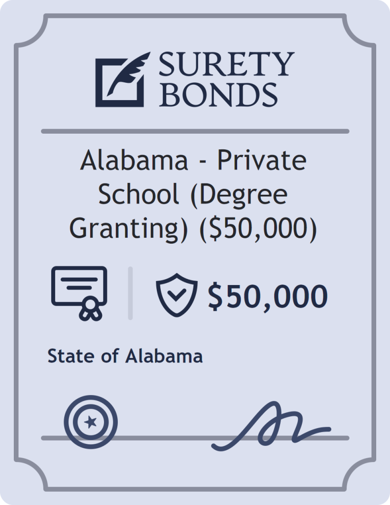 Surety bond badge for Alabama - Private School (Degree Granting) ($50,000)