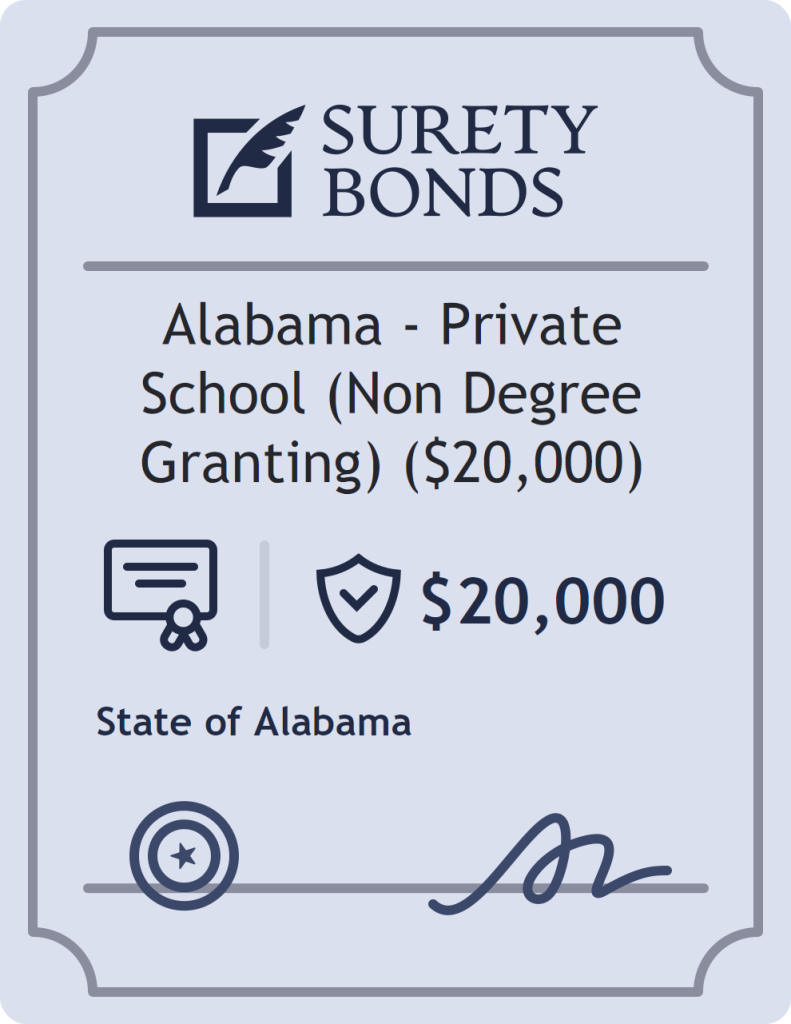 Surety bond badge for Alabama - Private School (Non Degree Granting) ($20,000)