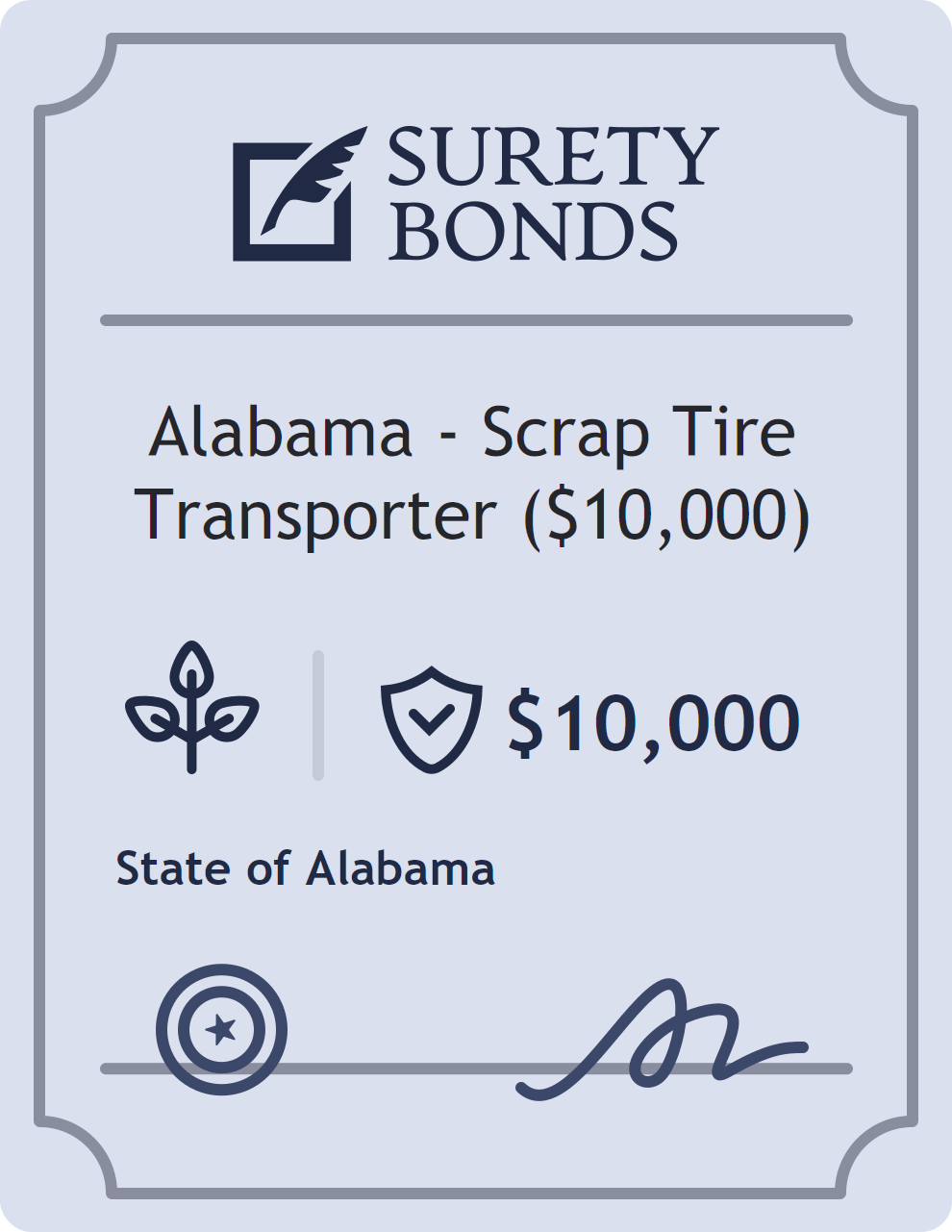 Surety bond badge for Alabama - Scrap Tire Transporter ($10,000)