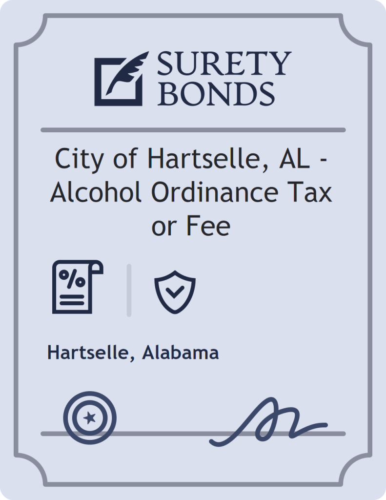 Surety bond badge for City of Hartselle, AL - Alcohol Ordinance Tax or Fee