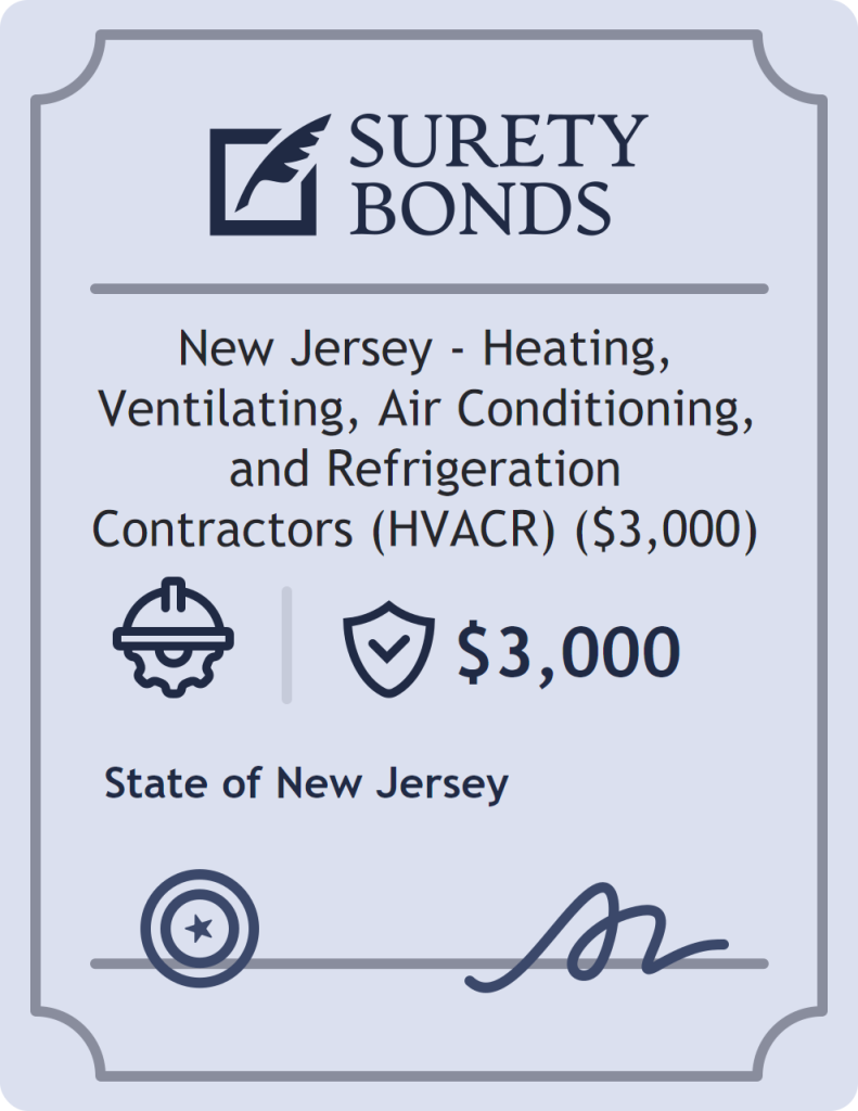 Surety bond badge for New Jersey - Heating, Ventilating, Air Conditioning, and Refrigeration Contractors (HVACR) ($3,000)