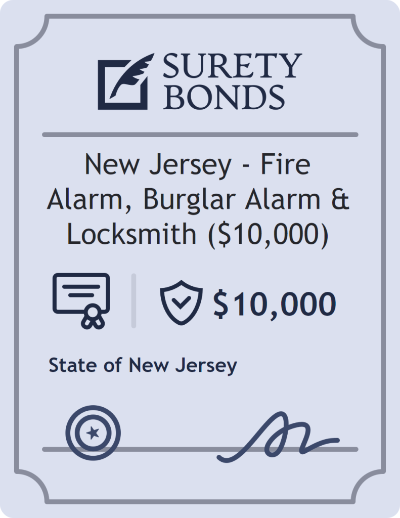 Surety bond badge for New Jersey - Fire Alarm, Burglar Alarm & Locksmith ($10,000)