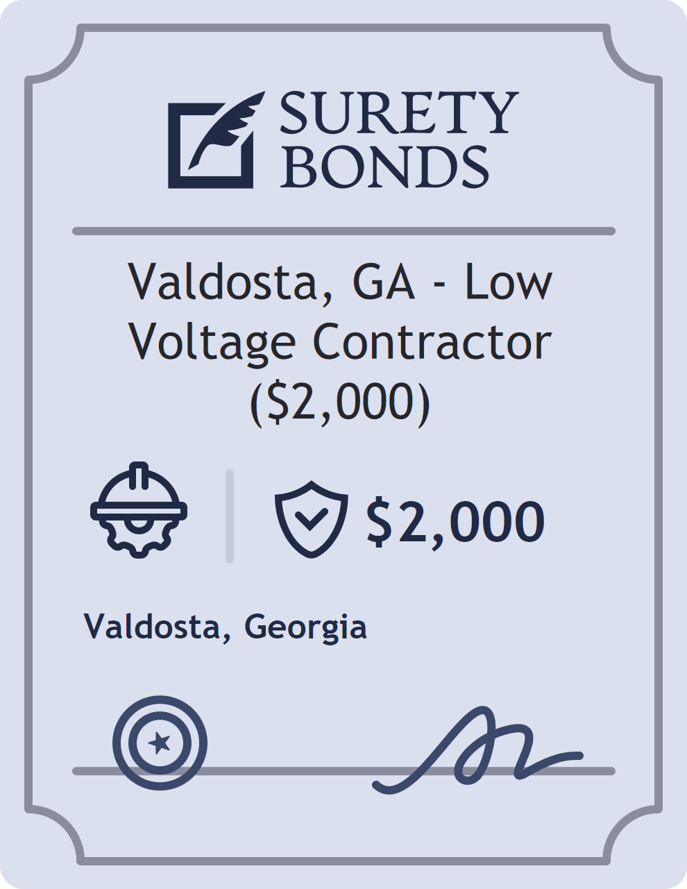 Surety bond badge for Valdosta, GA - Low Voltage Contractor ($2,000)