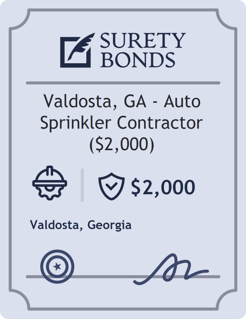 Surety bond badge for Valdosta, GA - Auto Sprinkler Contractor ($2,000)