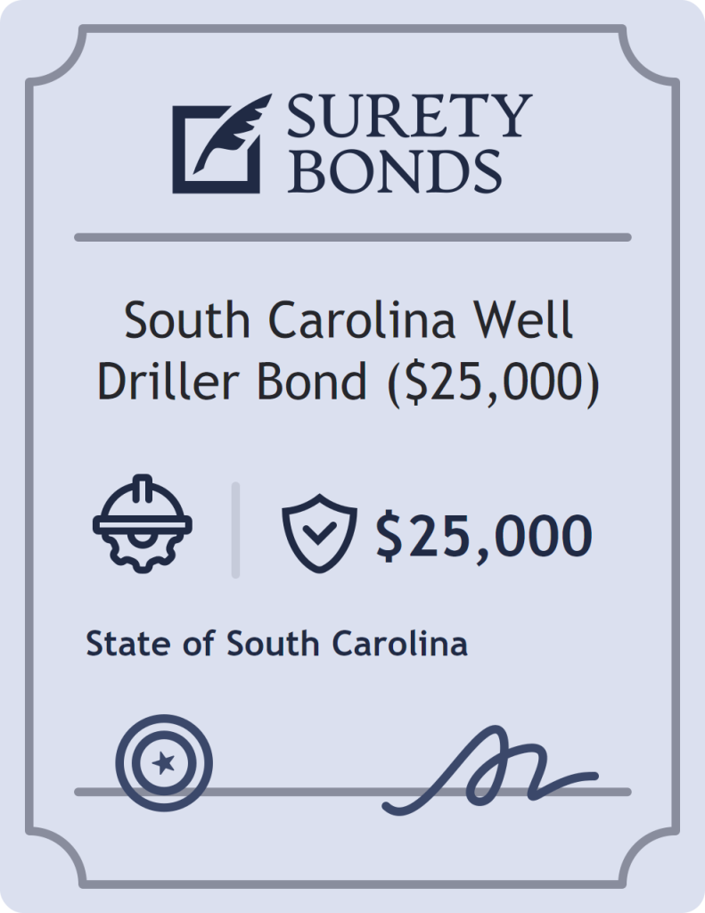 Surety bond badge for South Carolina Well Driller Bond ($25,000)