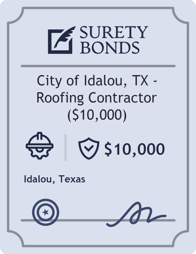 Surety bond badge for City of Idalou, TX - Roofing Contractor ($10,000)