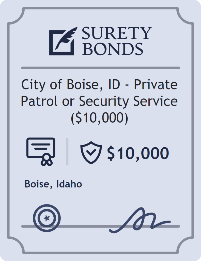 Surety bond badge for City of Boise, ID - Private Patrol or Security Service ($10,000)