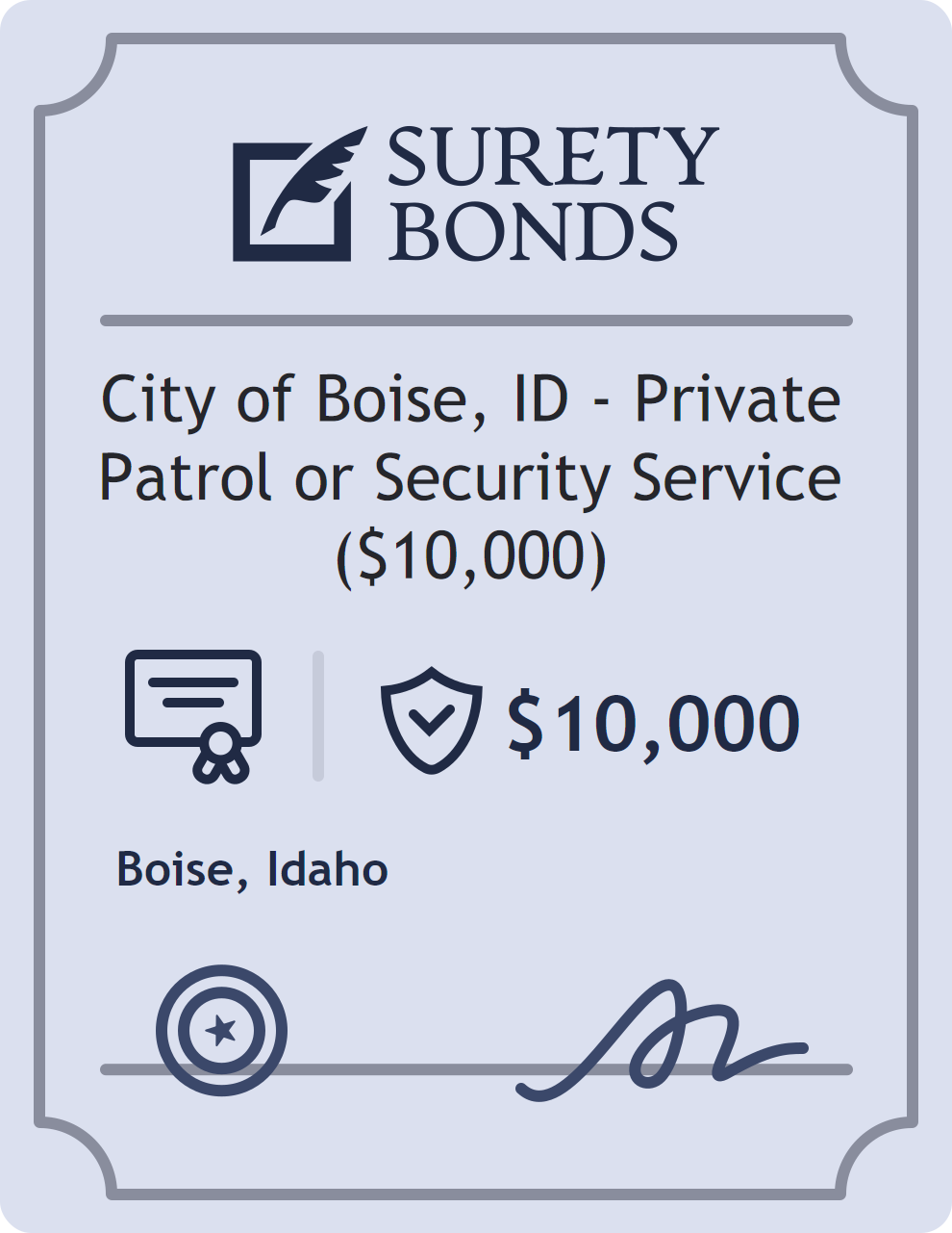 Surety bond badge for City of Boise, ID - Private Patrol or Security Service ($10,000)