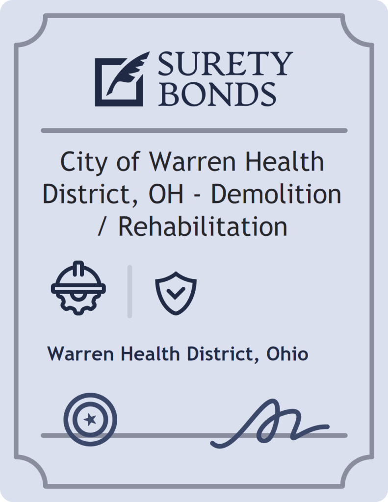 Surety bond badge for City of Warren Health District, OH - Demolition / Rehabilitation